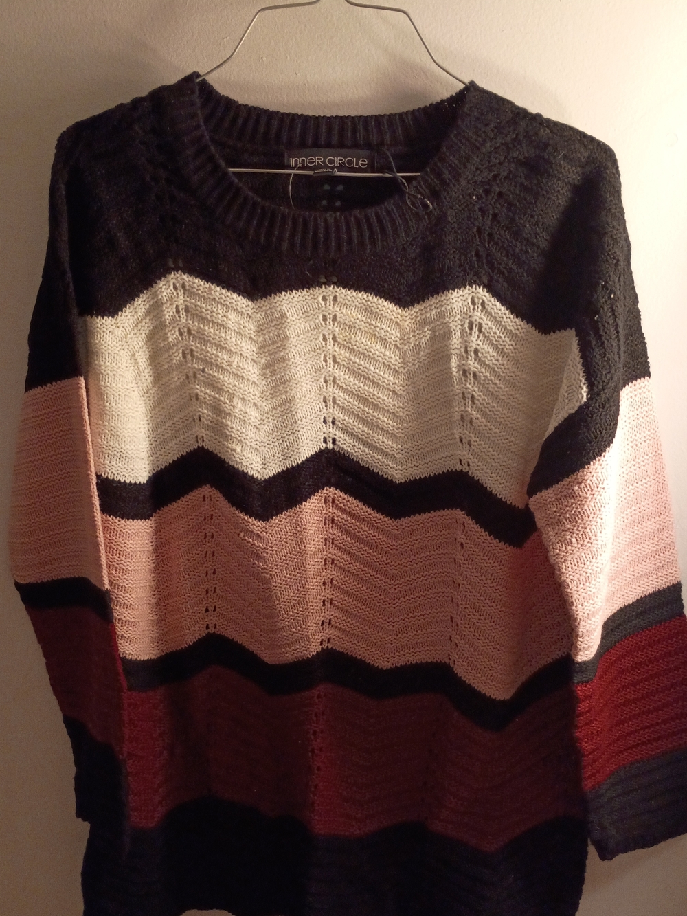 Women's Multicolor Striped Knit Sweater - Black, White, Pink, Brown